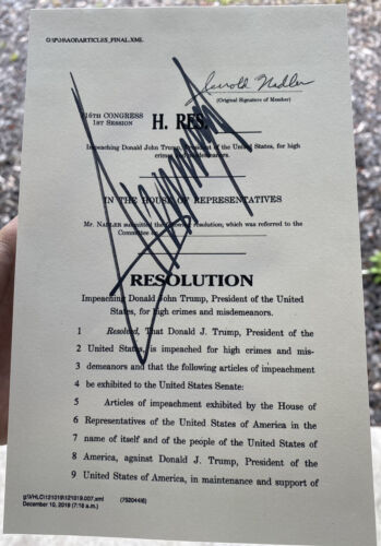 Donald Trump Signed Articles Impeachment LARGE Autograph! President Typescript