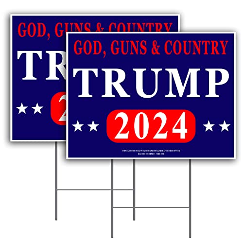 Rally Yard Sign 24×18″ God, Guns & Country 2024 Trump Take America Back Election Support Included Metal Stake Waterproof Double Sided Print (2)