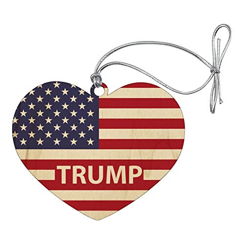 President Trump American Flag Heart Love Wood Christmas Tree Holiday Ornament