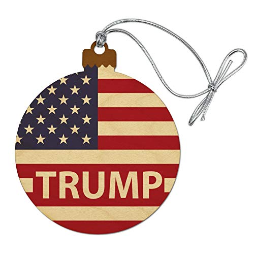 President Trump American Flag Wood Christmas Tree Holiday Ornament