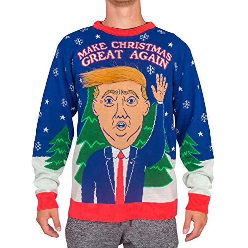 3D Trump Hair Make Christmas Great Again Ugly Christmas Sweater (X-Large) Multicolored