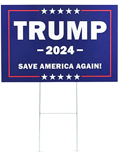 Donald Trump 2024 yard sign Save America Again sign with Metal Stake, 16″x12″ Double Sided Fade Resistant