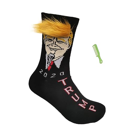 HHSOKS Trump Socks with Hair, Donald Trump Realistic Hair Novelty Socks Gag Gifts with Free Comb (trump 04)