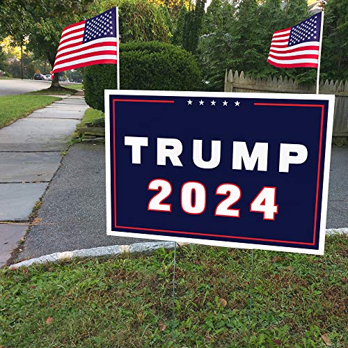 Imagine This Company Trump 2024 Navy Yard Signs with H-Frames 12″x18″ (3 Pack) with Mini American Flags