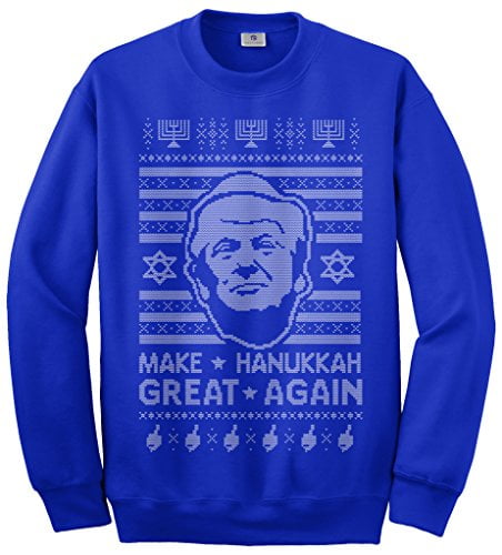 Threadrock Men’s Trump Make Hanukkah Great Again Ugly Sweater Sweatshirt L Royal Blue