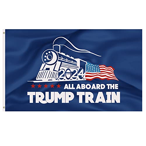 Trump Flag Train Donald Trump Flags Support for President 2024 Banner – All Aboard The Trump Train 3 x 5 feet with Two Brass Grommets