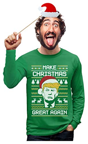 Tstars Make Christmas Great Again Sweatshirt Trump Ugly Xmas Sweater Style Long Sleeve Large Green