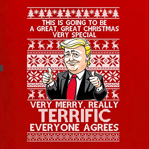 Wild Bobby Great Terrific Merry Christmas Funny Donald Trump Xmas Ugly Christmas Sweater Unisex Boys Girls Crewneck Sweatshirt, Red, Medium