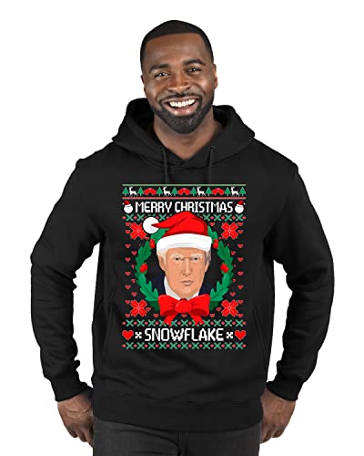 Wild Bobby Merry Christmas Snowflake Trump Ugly Christmas Sweater Premium Graphic Hoodie Sweatshirt, Black, X-Large